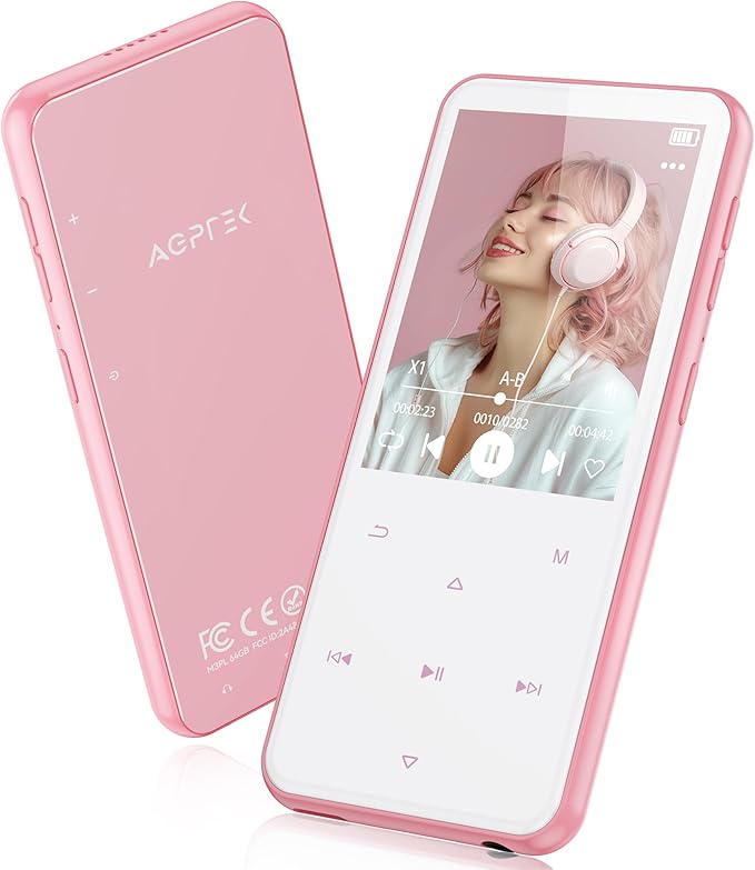 AGPTEK 64GB MP3 Player with Bluetooth, M3 2.4 inch Music Player with Speaker and FM Radio, Touch Buttons, Supports Up to 128GB, Pink-StrideForce Fitness