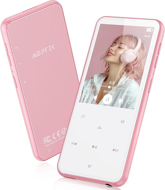 AGPTEK 64GB MP3 Player with Bluetooth, M3 2.4 inch Music Player with Speaker and FM Radio, Touch Buttons, Supports Up to 128GB, Pink-StrideForce Fitness
