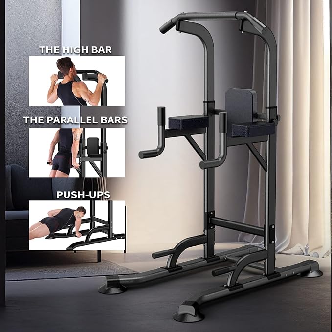 Power Tower Adjustable Height Pull Up & Dip Station Multi-Function Home Strength Training Fitness Workout Station for Home Gym-StrideForce Fitness