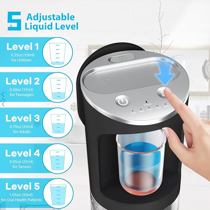 Automatic Mouthwash Dispenser for Bathroom, 2500mAh Electric Touchless Black Mouthwash Dispenser with Magnetic Cups, 20 Oz Wall Mounted/Countertop Mouthwashs Dispensers for Kids & Adults