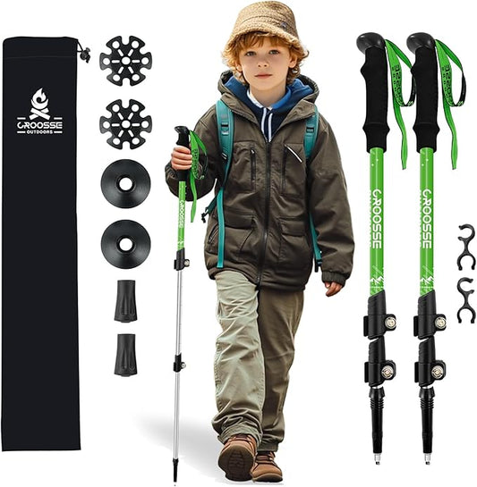 Lightweight Collapsible Kids Hiking Poles - Retractable Kids Hiking Stick, Telescoping Aluminum Trekking Poles 2 Pack, Adjustable Kids Ski Poles by Croosse-StrideForce Fitness