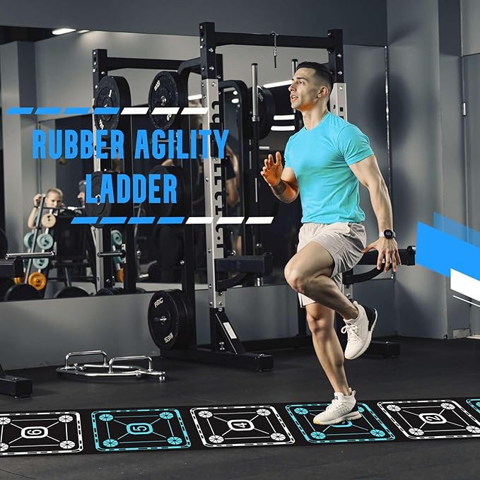 Agility Ladder Speed Training Equipment Set-15ft Non-Slip Agility Training Ladder, 10 Disc Cones, 5 Resistance Bands, Jump Rope, Rubber Ladder Mat for Soccer Footwork Drills Fitness Workouts-StrideForce Fitness