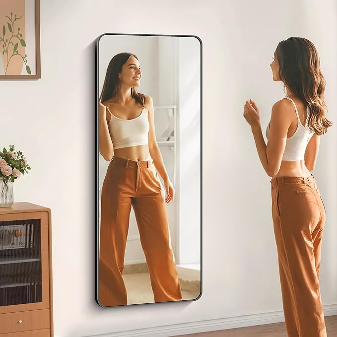 60" x 24"Bathroom Mirror, Matte Black Wall Mirror with Metal Frame, Decorative Rectangular Vanity Mirror for Bedroom Bathroom Living Room Entryway (Horizontal/Vertical)-StrideForce Fitness