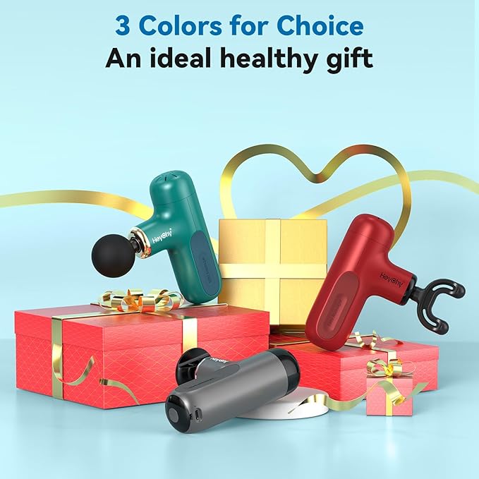 Mini Massage Gun with Heat, Deep Tissue Massage Gun, Portable Percussion Muscle Massager with 4 Massage Heads for Athletes