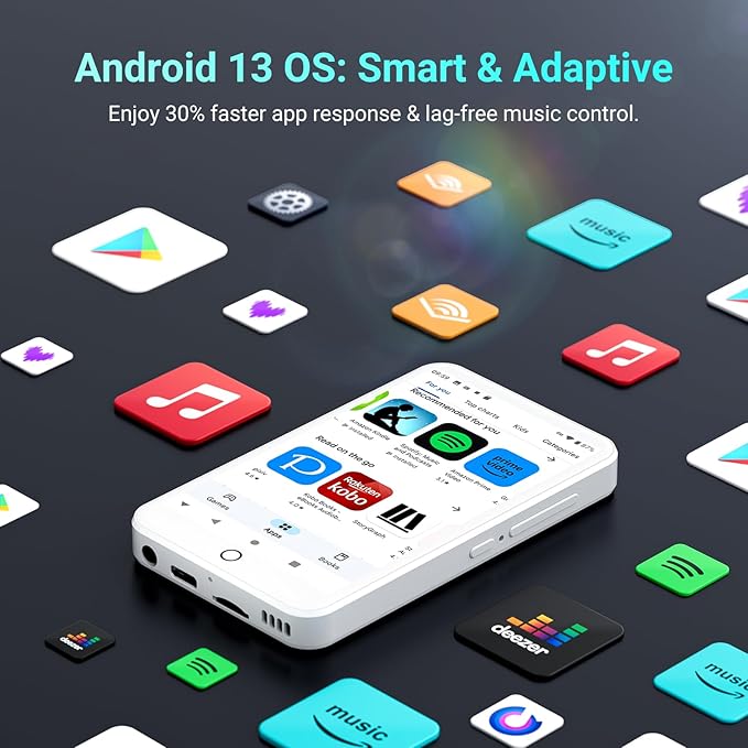 96GB MP3 Player with Bluetooth and WiFi, Android 13 MP3 MP4 Players with 4" Touchscreen and Speaker, 3GB RAM & 32GB ROM, Spotify Music Player with Audible, FM Radio, Amazon Music, Play Store-StrideForce Fitness