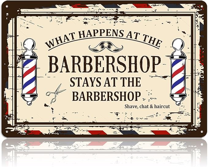 Barber Shop Decor Accessories - Vintage Barbershop Metal Tin Signs Haircut Wall Art Posters Gifts for Men Decorations - What Happens At The Barbershop Stays At The Barbershop Sign 8x12 Inch-StrideForce Fitness