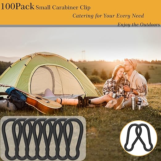 100Pcs 2.4" Carabiner Clip Spring Snap Hook, M6 2-3/8 Inch Heavy Duty Black Small Carabiner, Quick Link Keychain Clip for Keys Swing Set Camping Gym Hiking Traveling(260 lbs Capacity)-StrideForce Fitness