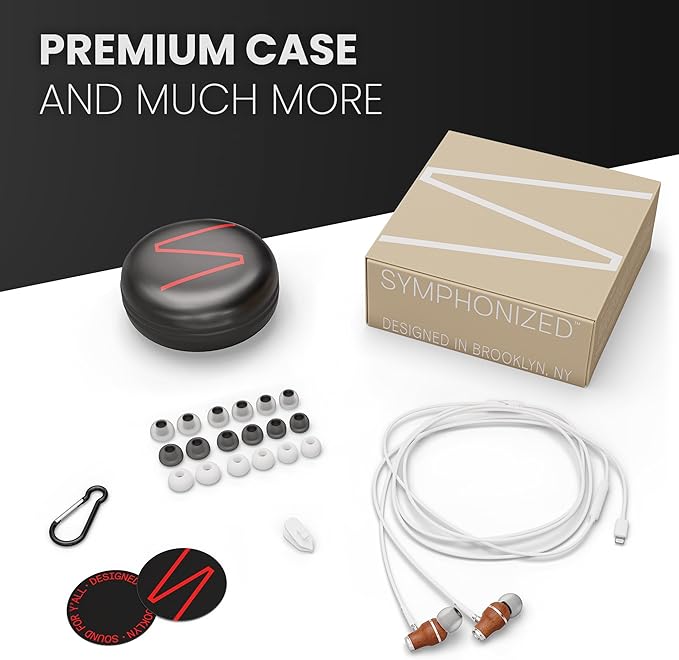 Symphonized iPhone Earphones Wired Deep Bass Sound, 3D Sound, Microphone Volume Control, 90% Noise Cancelling, Bubinga Wooden with Lightning (Apple MFI Certified), iPhone SE to 14 Earbuds (White)-StrideForce Fitness