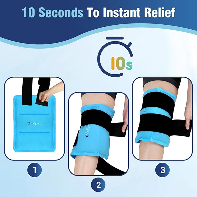 Comfytemp Wearable Ice Pack for Injuries Reusable Gel for Knee Shoulder Back Pain Relief, Arthritis with Instant Hot Cold Compress, Large Ice Pad, 2 Straps, 10.5"x14.5", Surgery Gift-StrideForce Fitness