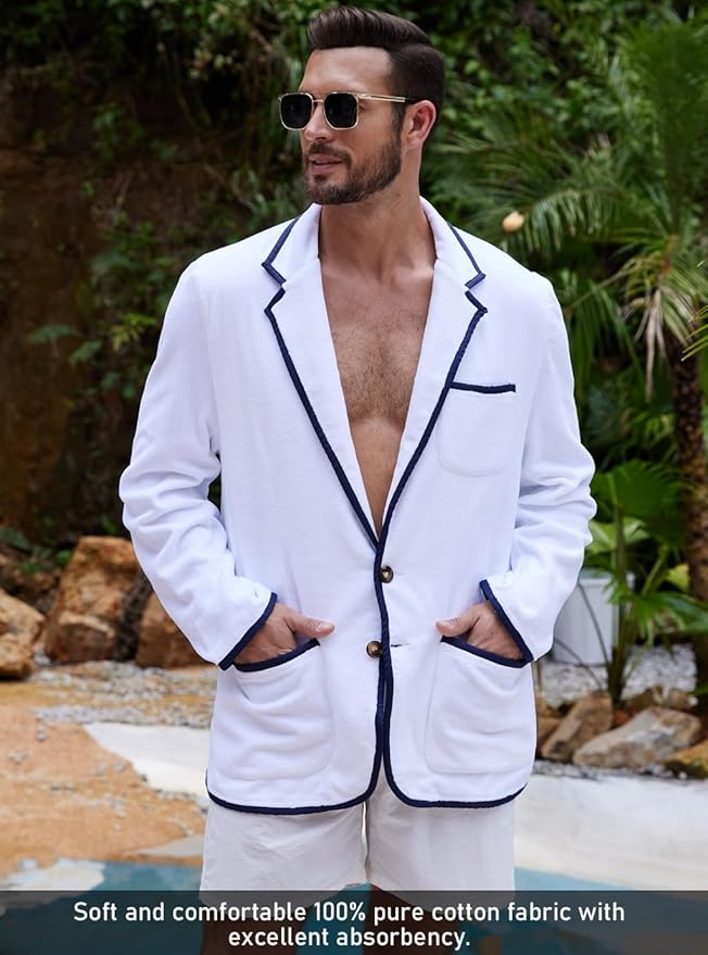 Luxurious Men's Bathrobe, Organic Cotton Terry Towelling Blazer, Leisure Cotton Bath Robe for Pool and beach-StrideForce Fitness