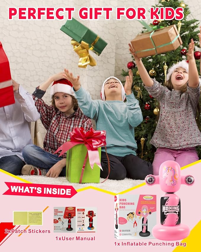 Punching Bag for Kids,New Upgraded 360°Rotating Kids Punching Bag,Inflatable Boxing Bag Toy for Boys Girls, Christmas Birthday Gift for Kids Age 3-12-StrideForce Fitness