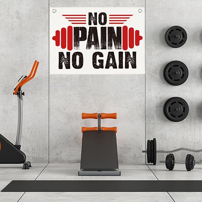 No Pain No Gain Gym Motivational Wall Art Banner Dorm Posters Gifts for Guys Men Women Gym Flag Decor for Home Gym Bedroom Workout Room 30x20 Inchs-StrideForce Fitness
