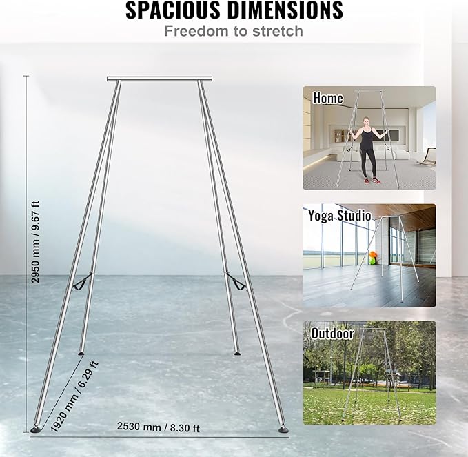 VEVOR Aerial Yoga Frame, 9.67 ft Height Swing Stand, Max 551.15 lbs Load Chrome-Plated Steel Pipe Inversion Yoga Rig for Indoor Outdoor Use-StrideForce Fitness