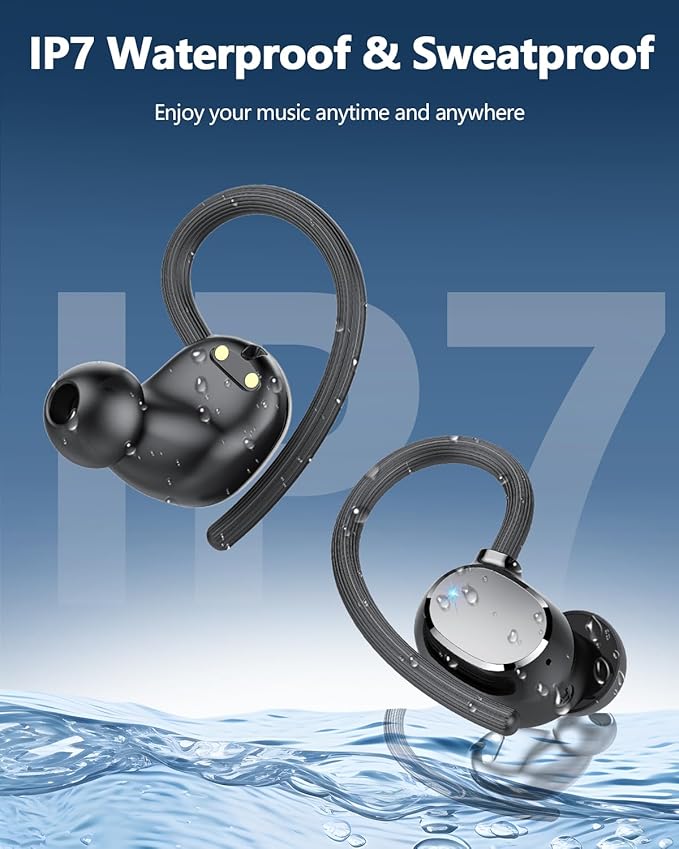 Ear Buds Wireless Bluetooth Earbuds Sport 2025 New Bluetooth 5.3 Headphones with LED Display 128H Playtime Powerful Bass Over Ear Earphones with Earhooks IP7 Waterproof for Gym/Running/Workout-StrideForce Fitness