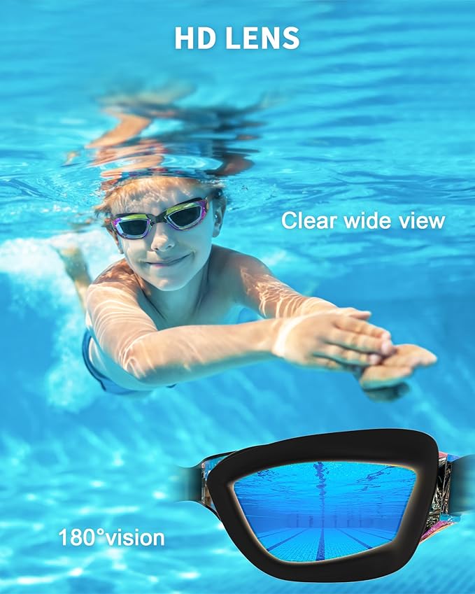 Kids Swim Goggles, Swimming Goggles for Kids with Nose Clip, Earplugs, Nose Bridge for Age 3-15-StrideForce Fitness