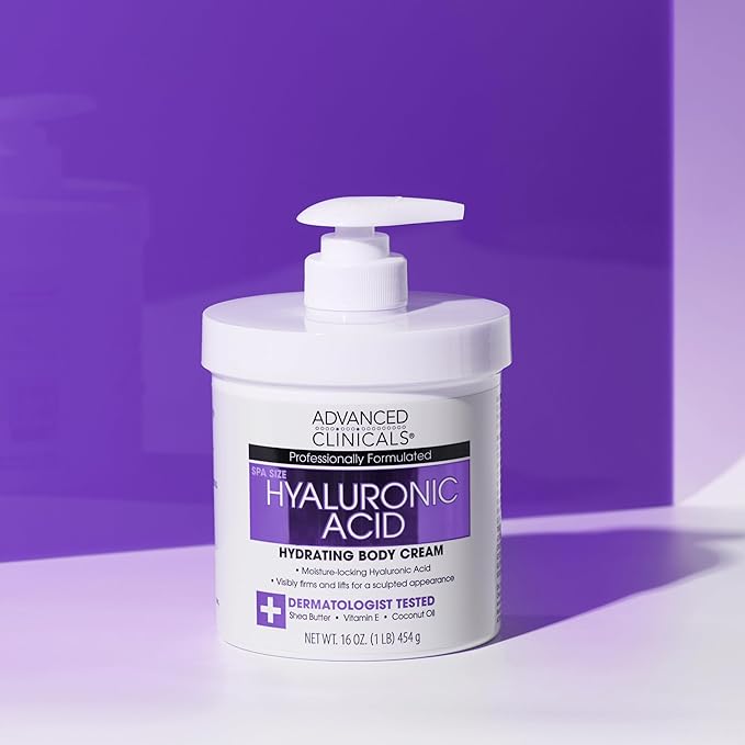 Advanced Clinicals Hyaluronic Acid Moisturizer Body Cream W/Vitamin E | Hydrating Cream & Body Lotion For Women & Men To Help Improve Look of Wrinkles, Dry Skin, Crepey Looking Skin, 16 Ounce-StrideForce Fitness