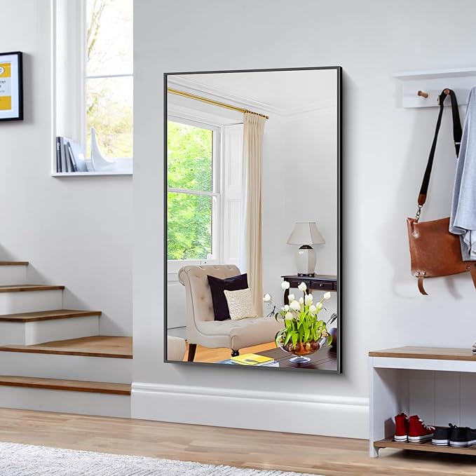 Bathroom Mirror,60x36 inch Large Wall Mirror for Bathroom Wall Mounted Black Rectangle Mirrors,Black Bathroom Mirror for Living Room,Farmhouse,Bedroom Entryway,Horizontal/Vertical-StrideForce Fitness