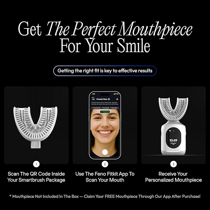 Feno Smartbrush Founders Edition Plus – AI-Powered Electric Toothbrush with Personalized Mouthpiece, 3 Tubes Foam Toothpaste, Tongue Scraper & 12-Month Plus Subscription