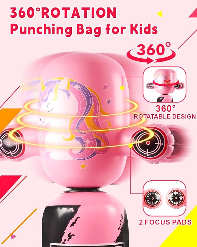 Punching Bag for Kids,New Upgraded 360°Rotating Kids Punching Bag,Inflatable Boxing Bag Toy for Boys Girls, Christmas Birthday Gift for Kids Age 3-12-StrideForce Fitness