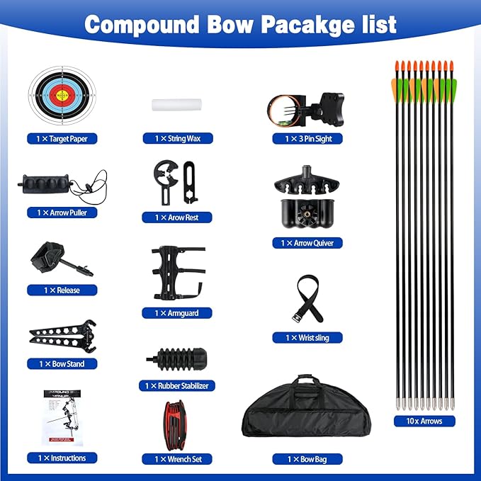 Youth Compound Bow Set 15-45 Lbs for Teens and Beginner, Package with Archery Hunting Equipment, Max Speed 260fps, Adjustable, Right Hand-StrideForce Fitness