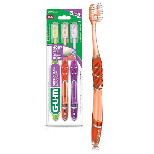 GUM Technique Deep Clean Toothbrush – Compact Soft Bristles for Adults – 3 Count