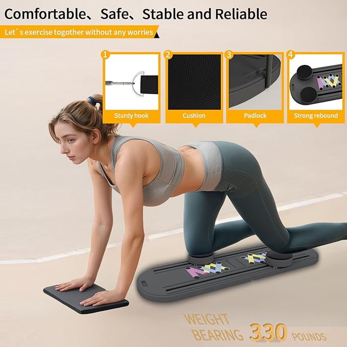 Pilates Reformer Board, 6 in 1 Portable & Foldable Pilates Reformer Set with Resistance Bands, Pilates Board for Home Workout, Multifunctional Abdominal Board-StrideForce Fitness