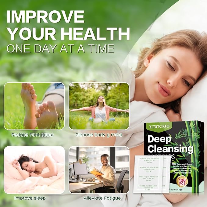 100 Pack Foot Pads, Ginger Oil Bamboo Charcoal, Foot Care Patch Message Deep Cleansing for Stress Relief, Better Rest, Feet Health Patches, Relaxing Muscles-StrideForce Fitness