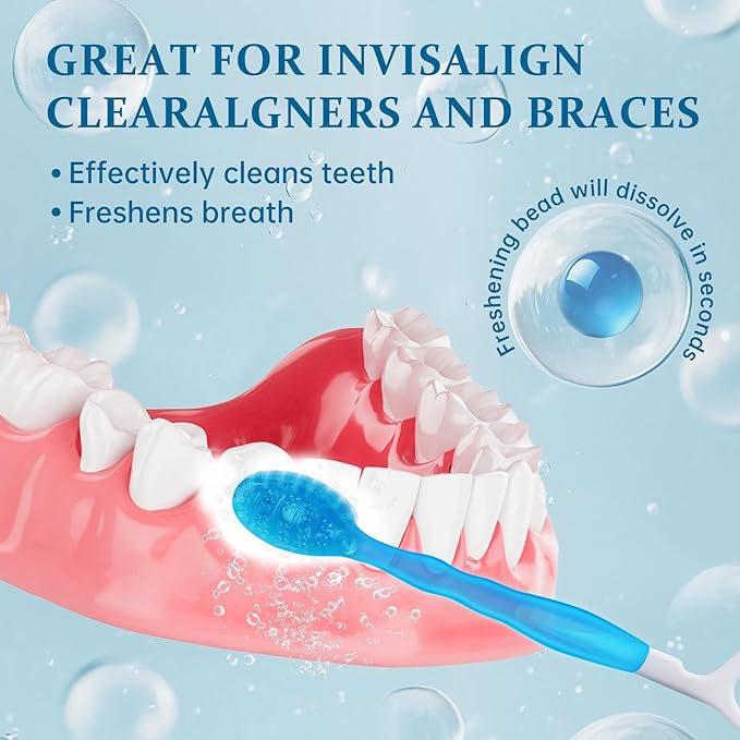 20pcs 5 in 1 Disposable Mini Toothbrush with Toothpaste + Floss + Pick + Tongue Scraper | Travel Size | Individually Wrapped | Soft | Mint | Travel Set | Oral Care (2)