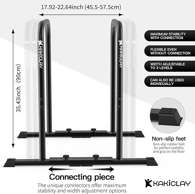 2025 Upgrade World's Best Strongest Premium Dip Bars With Adjustable Ultra-Stable Settings & Non-Slip Feet - USA Original Patent, Designed, Shipped, Warranty-StrideForce Fitness