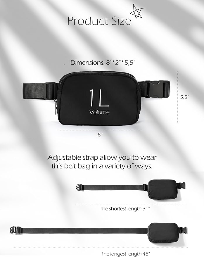 ODODOS Unisex Mini Belt Bag with Adjustable Strap Small Fanny Pack for Workout Running Traveling Hiking, Black-StrideForce Fitness