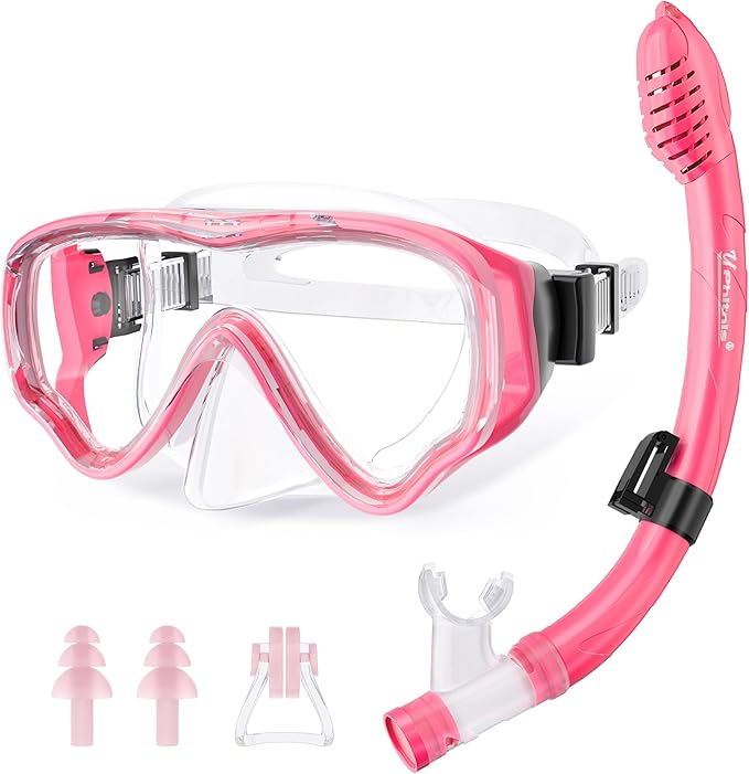 U PHITNIS Kids Snorkel Set for Age 4-14 - Dry Top Snorkeling Gear for Kids Junior & Youth - Childs Diving Mask with Big Eyes for Boys Girls - Anti-Fog Snorkeling Mask and Snorkel Set-StrideForce Fitness