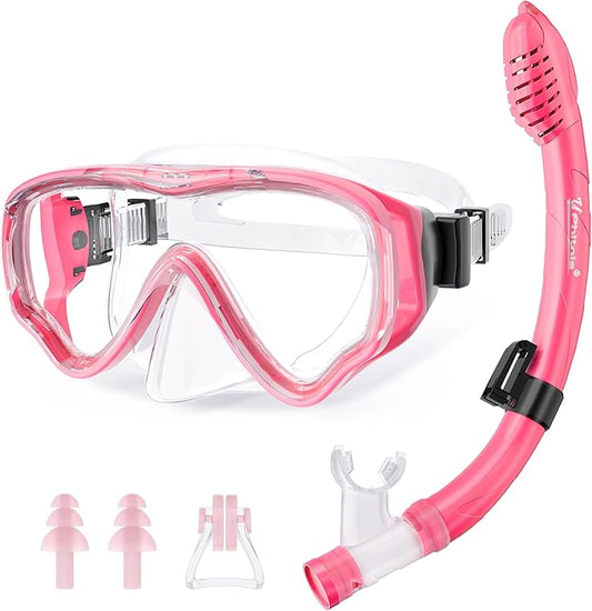 U PHITNIS Kids Snorkel Set for Age 4-14 - Dry Top Snorkeling Gear for Kids Junior & Youth - Childs Diving Mask with Big Eyes for Boys Girls - Anti-Fog Snorkeling Mask and Snorkel Set-StrideForce Fitness