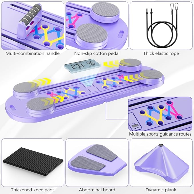 Pilates Board, Pilates Reformer Set, 7 in 1 Multifunctional Pilates Reformer Machine with Timer, Portable Foldable Pilates Board for Home Workout, Pilates Kit with Storage Bag-StrideForce Fitness