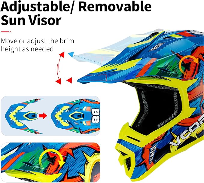 VCOROS H637 Adult Motocross Helmets ATV Dirtbike BMX MX Offroad Adventure UTV Helmets DOT Approved-StrideForce Fitness