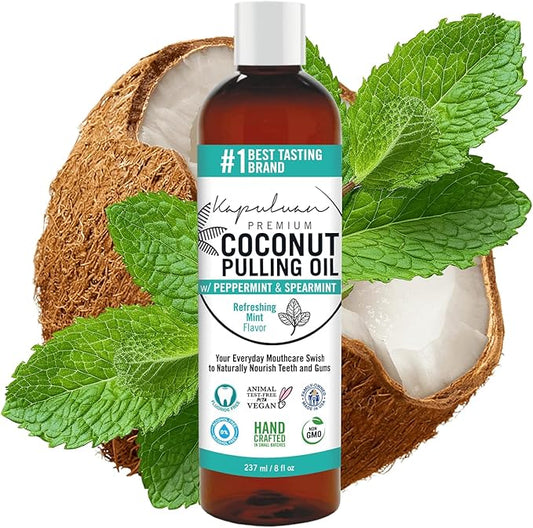 Kapuluan Coconut Pulling Oil for Teeth and Gums Mouthwash, 100% Pure and Natural, Non-GMO, Ayuverdic (Peppermint and Spearmint)