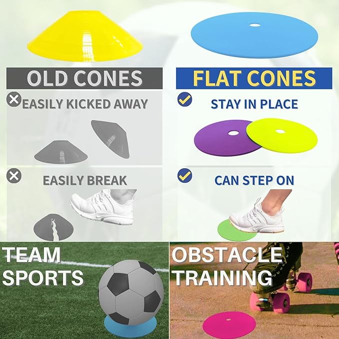 LEZER 9 Inch Flat Cones, Spot Markers, Soccer Cones, Field Court Markers, Sit Spots, Flat Discs, Soccer Training Equipment, Agility Practice, Football, Made in Taiwan-StrideForce Fitness