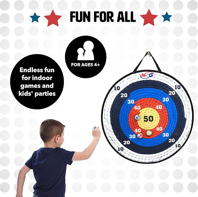 NSG Target Toss Large Dart Board for Kids 30in Giant Kids Dart Board Double Sided Game Set for Indoor and Outdoor Fun with 12 Sticky Balls and Carry Bag-StrideForce Fitness