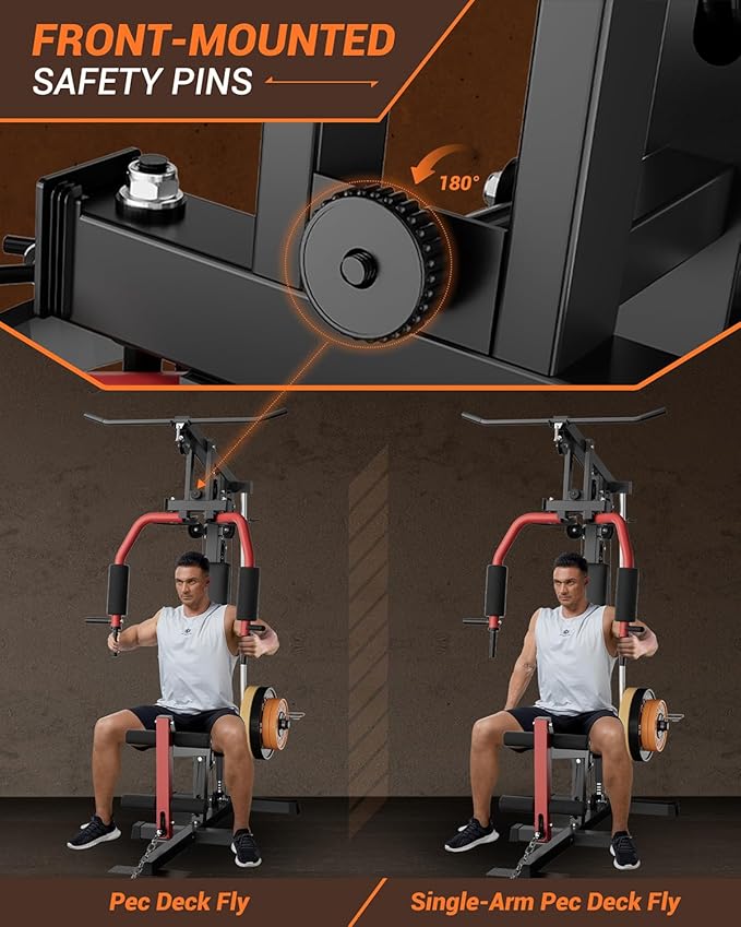 Multifunctional Home Gym Equipment with Lat Pulldown, Exercise Workout Station with Leg Press,Max 300LBS Capacity Home Gym Mahcine for Full Body Strength Training,Fit 1" & 2" Weight Plates(No Include)-StrideForce Fitness