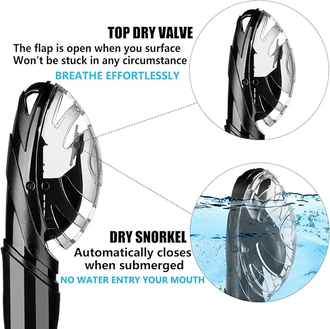 Aegend Dry Snorkel, Dive Mask Easy-Breath Free Diving Snorkel for Snorkeling Scuba Diving Freediving Swimming, with Top Dry Valve and Food-Grade Silicone Mouthpiece-StrideForce Fitness