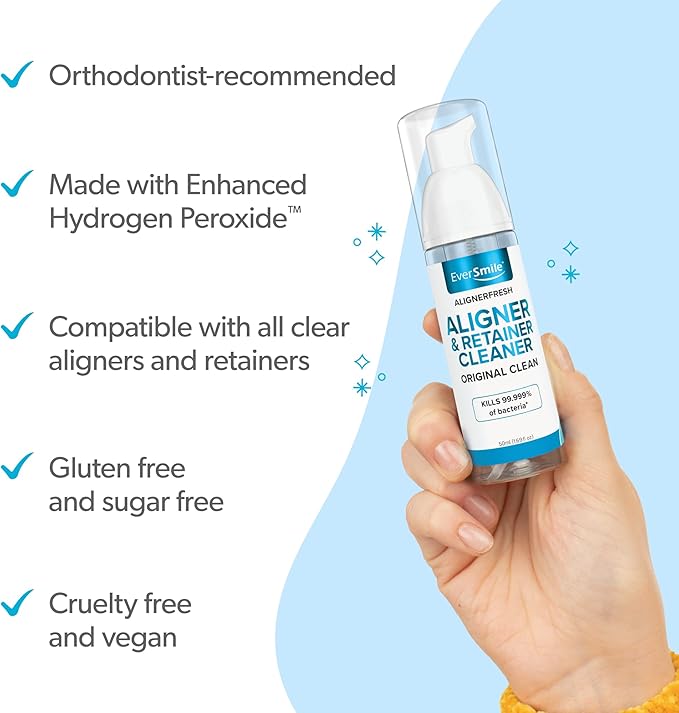 EverSmile AlignerFresh Original Clean Foam – Cleaner Compatible w/Invisalign and All Clear Aligners & Retainers – Eliminates Bacteria, Whitens Teeth, Fights Bad Breath – 25ml (1 Pack)