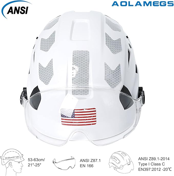 AOLAMEGS Construction Safety Hard Hat - ANSI Z89.1 Type Ι OSHA Approved Safety Helmets with Chin Straps Lightweight Reflective Vented ABS Hard Hats For Men Women Industrial Workwear 6-point Suspension-StrideForce Fitness