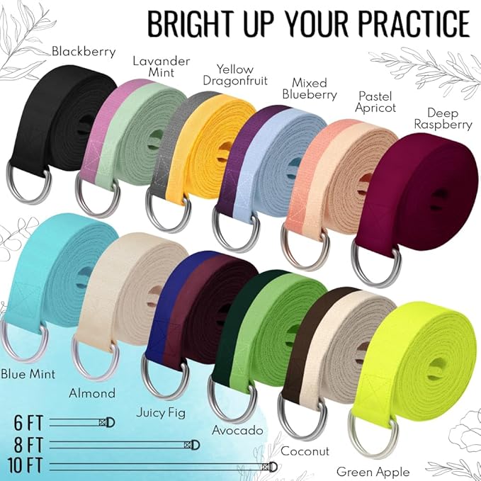 TECEUM Yoga Strap & Mat Strap – 2 IN 1 – Cotton – 6 ft 8 ft 10 ft (30+ colors) – Adjustable Non-Slip Belt for Yoga, Pilates, Stretching, Physical Therapy, Fitness & Home Workout – For Carrying Mats-StrideForce Fitness