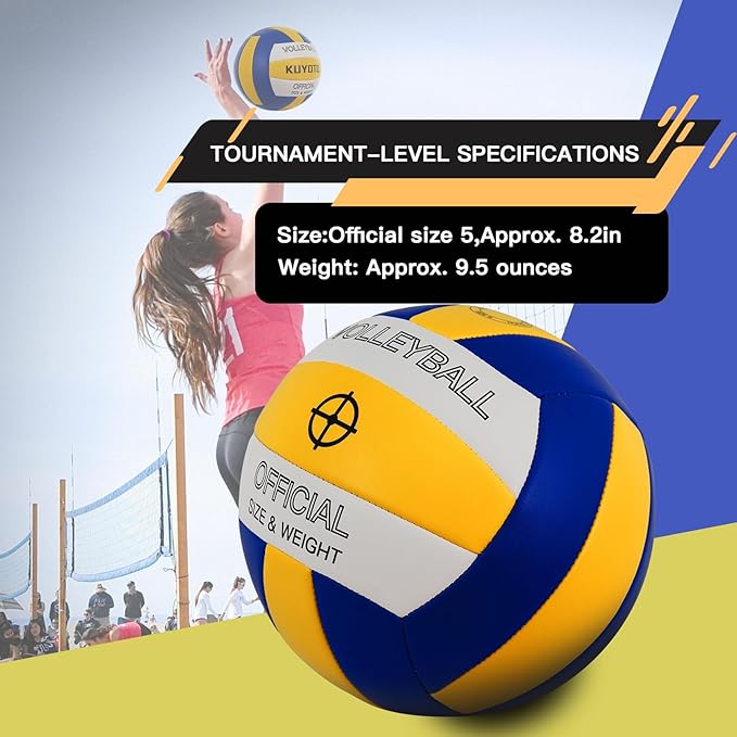 KUYOTQ Official Size 5 in&Outdoor Beach Volleyball,3MM Thickened Surface Soft Leather Youth Womens Mens Volleyball for Game Gym Training(Deflated)-StrideForce Fitness