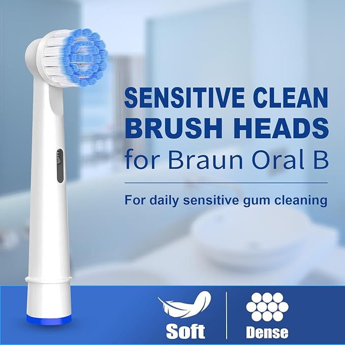 Pro Sensitive Gum Care Replacement Brush Heads Compatible with Oral-B Electric Toothbrushes, 8 Pack High Density Extra Soft Bristles Toothbrush Heads Refill, White