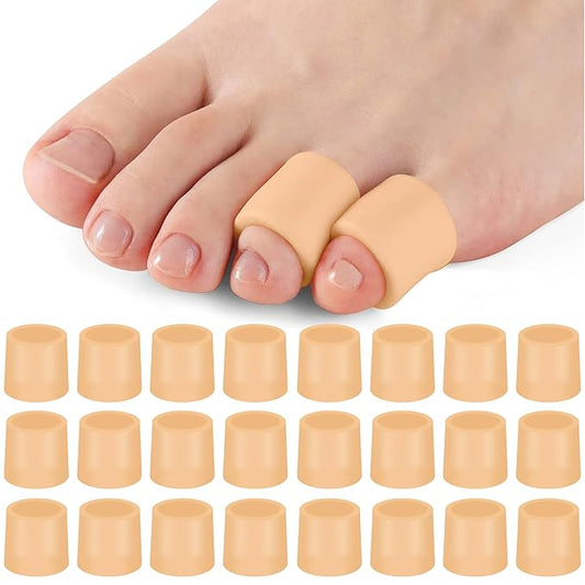 Silicone Toe Sleeves (24 Count), Pain Relief Pinky Toe Protector, Corn Protectors for Toes, Corn Pads for Pinky Toe, Gel Toe Protector for Bunion Blisters, Corns, Hammer Toes, Toenails Loss (Nude)-StrideForce Fitness