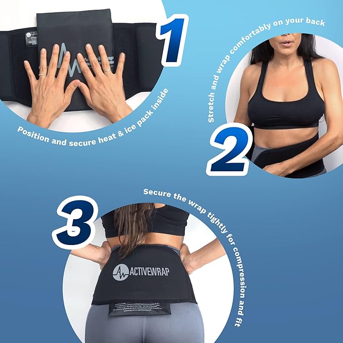 ActiveWrap - Back Ice Pack for Back Pain, Swelling, Sprain, Spasm, Stiffness and More, Reusable Ice Pack for Injuries with Compression Strap, Use for Hot and Cold Therapy, Small/Medium-StrideForce Fitness