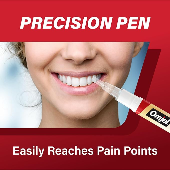 Orajel Rescue Relief Pen with Menthol Cooling Gel for Instant Pain Relief of Tooth & Gum, Mouth Sores, Braces and Denture Irritation, Touch-Free Silicone Applicator, 0.07 oz (2-Pack)