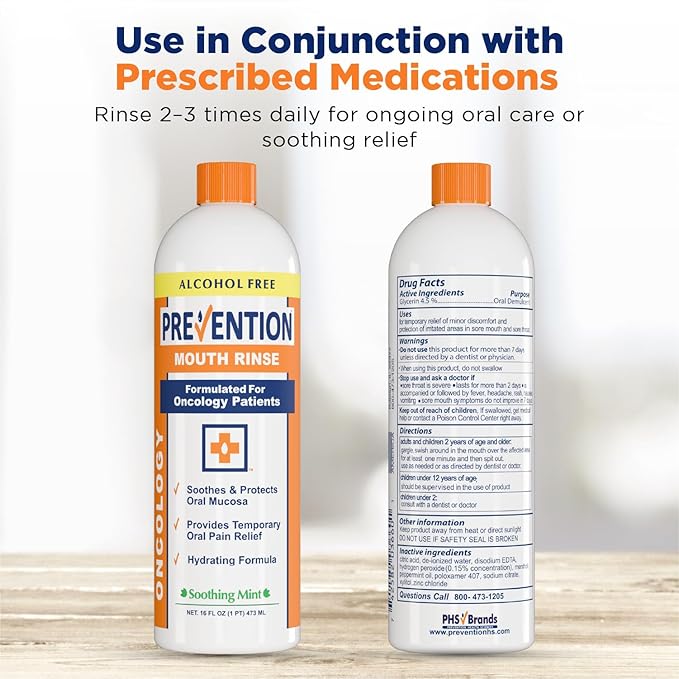 Prevention Oncology Alcohol Free Mouthwash, Soothing, Gentle, & Moisturizing, Mouthsore and Dry Mouth Mouthwash Specially Formulated for Patients Undergoing Oncology Treatment - 16 oz, Value 4-Pack