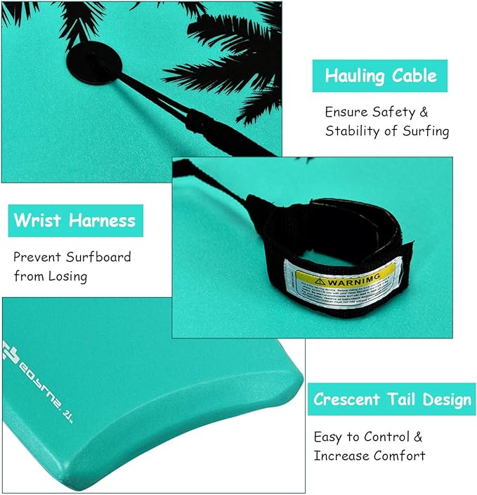 Goplus 41''/37''/33'' Lightweight Body Board for Beach, Surf Board with EPS Core, XPE Deck, HDPE Slick Bottom, Wrist Leash, Bodyboard for Kids Adults Surfing-StrideForce Fitness