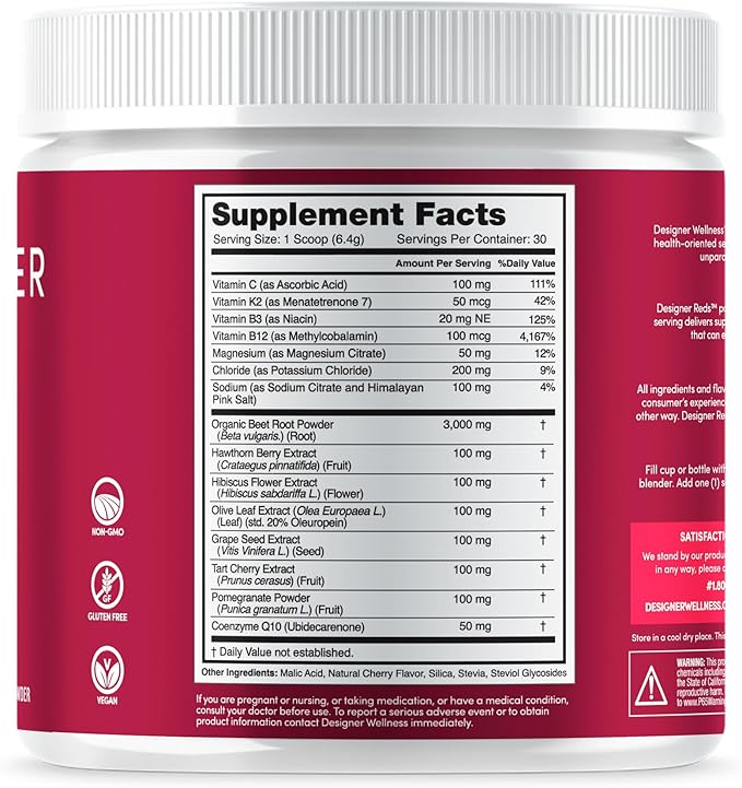 Designer Wellness, Designer Reds, Daily Superfood Powder with Beet Root, Support for Energy, Stress, Immune Health, Heart Health, and Digestive Health, Cherry Berry, 30 Servings-StrideForce Fitness